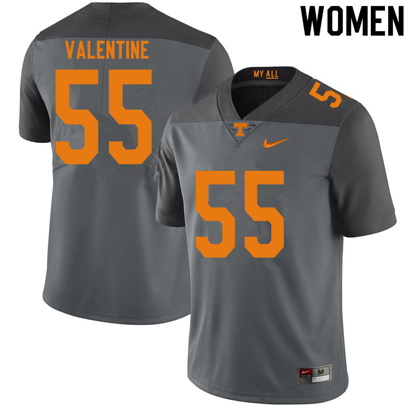 Women #55 Eunique Valentine Tennessee Volunteers College Football Jerseys Sale-Gray - Click Image to Close